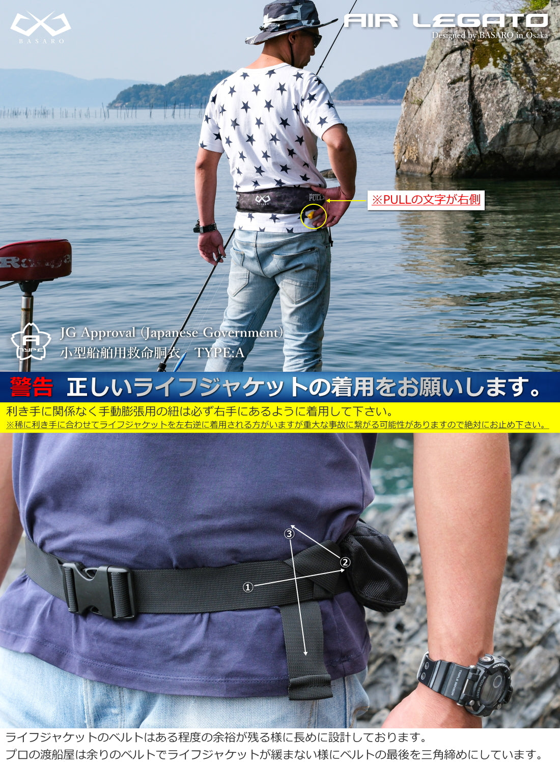 BASARO (バサロ) 国土交通省型式承認品 桜マーク タイプA 手動膨張式 ライフジャケット B-Lifejac-IF01