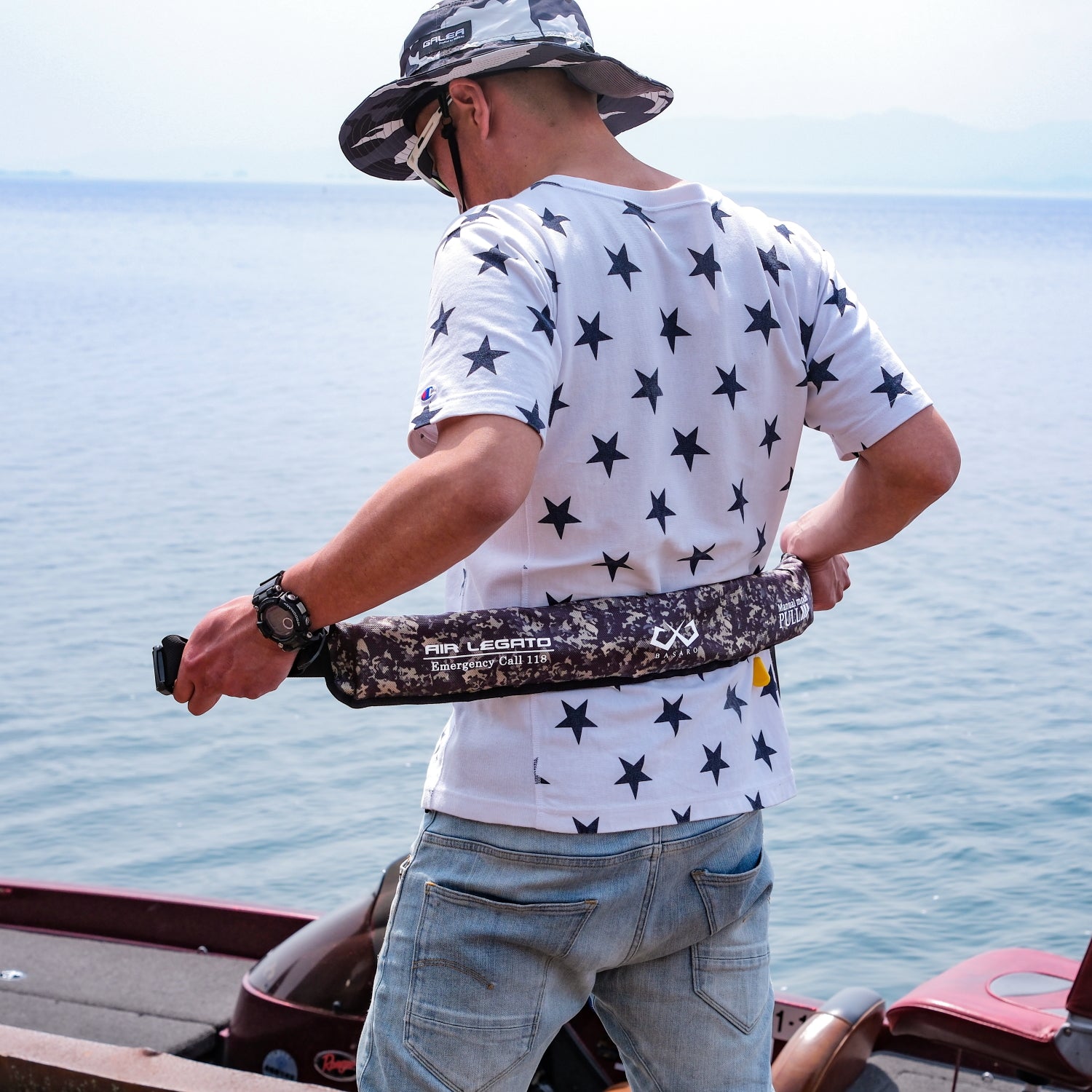 BASARO 桜マーク TYPE A 手動膨張式 ライフジャケット 国交省型式承認モデル 着用シーン