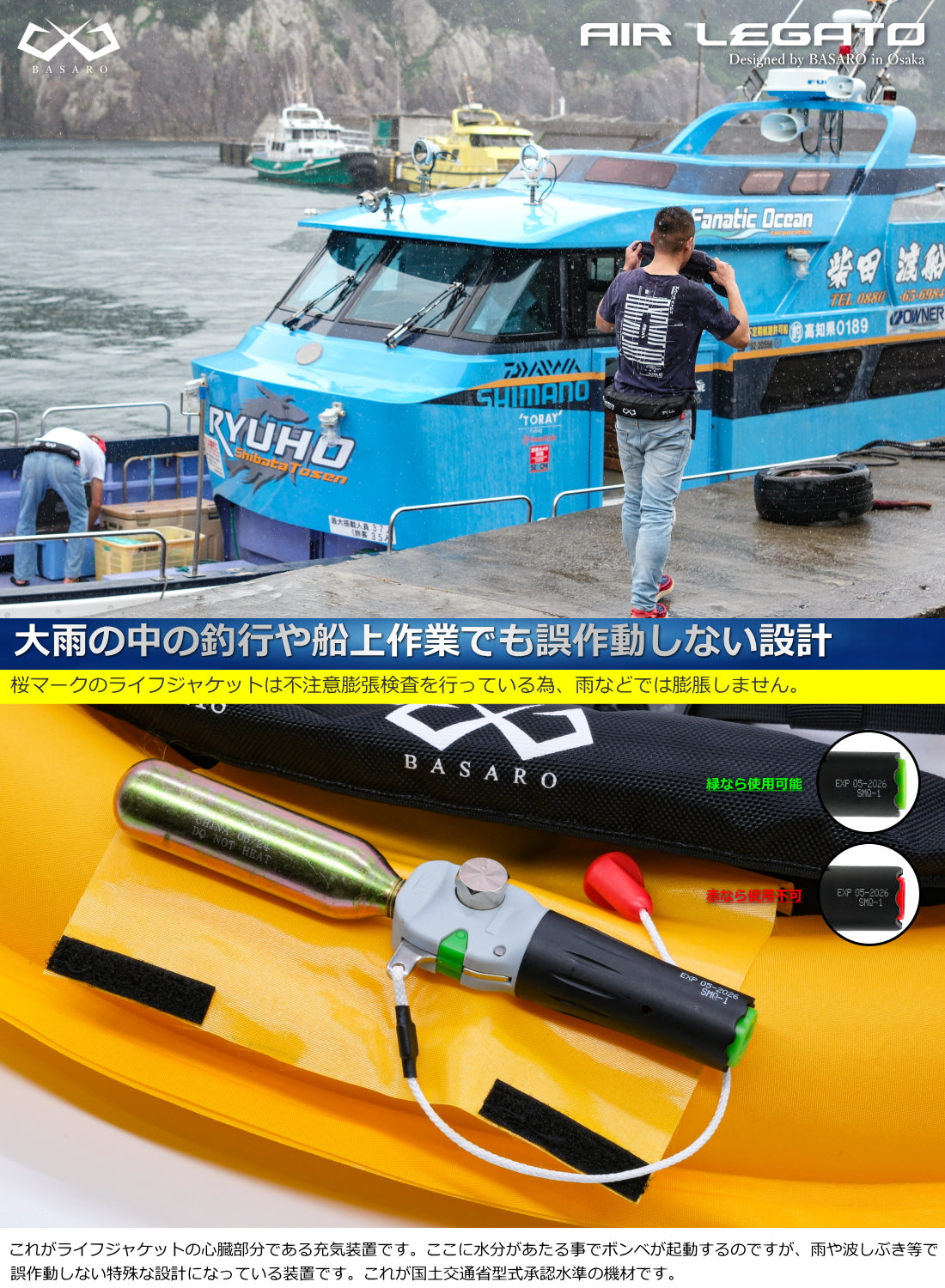 BASARO (バサロ) 国土交通省型式承認品 桜マーク タイプA 自動膨張式 ライフジャケット B-LifeJac-XH01