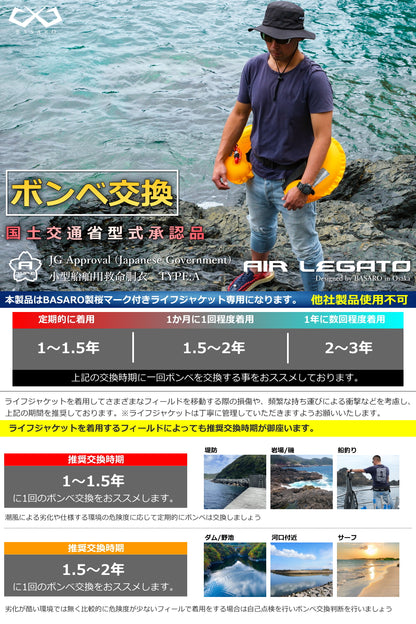 BASARO 国土交通省型式承認品 桜マーク タイプA 自動膨張式 ライフジャケット交換用ボンベ 18g