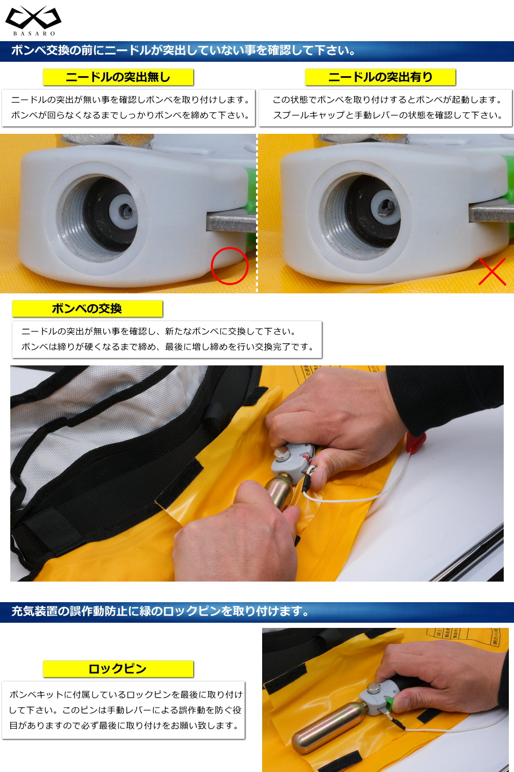 BASARO 国土交通省型式承認品 桜マーク タイプA 自動膨張式 ライフジャケット交換用ボンベ 18g